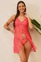 Chic Basic Self-Patterned Sheer Babydoll in Orange with G-string - Lace