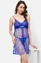 Chic Basic Self-Patterned Sheer Babydoll in Navy with G-string - Lace
