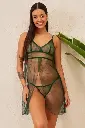 ROUGELIEBEN Chic Basic Sheer Babydoll with G-string in Dark Green - Mesh