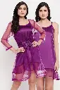 Short Nighty & Robe Set in Wine Colour - Satin