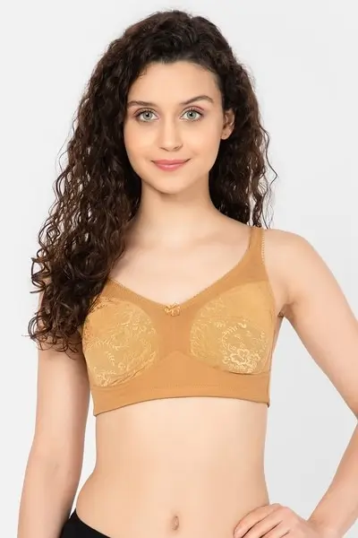 Non-Padded Non-Wired Full Figure Bra in Nude Colour - Cotton
