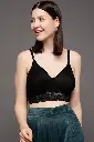 Flair Non-Padded Non-Wired Full Coverage Spacer Cup Longline Bralette in Black - Cotton Rich