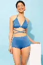 Padded Halter Neck Bikini Top & High Waist Bikini Bottoms in Cobalt Blue