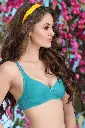 Non-Padded Non-Wired Full Coverage Bra with Double Layered Cups In Green - Cotton Rich