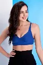 Non-Padded Non-Wired Full Coverage Bra with Double Layered Cups In Blue - Cotton Rich