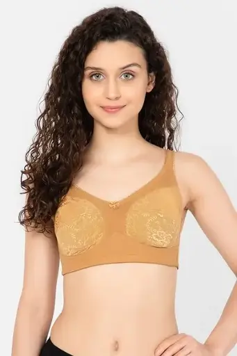 Non-Padded Non-Wired Full Figure Bra in Nude Colour - Cotton