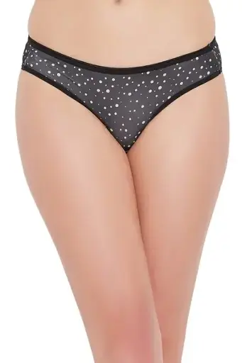 Low Waist Dot Print Bikini Panty in Black