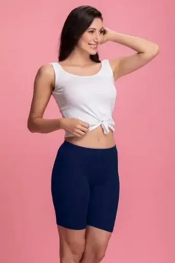 Mid-Waist Cycling Shorts in Navy - Cotton