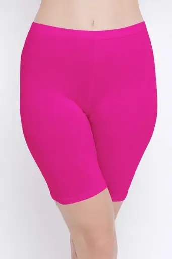 Mid-Waist Cycling Shorts in Magenta - Cotton