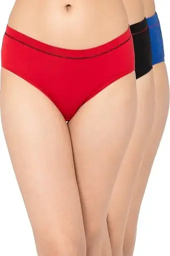 Pack of 3 Mid Waist Hipster Panties with Inner Elastic - Cotton