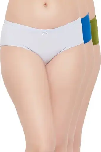 Pack of 3 Mid Waist Hipster Panties with Inner Elastic - Cotton