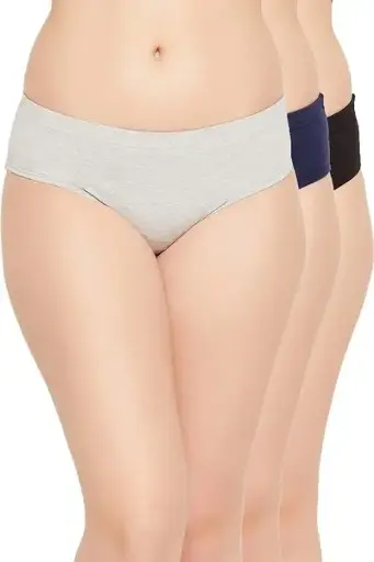 Pack of 3 Mid Waist Hipster Panties with Inner Elastic - Cotton