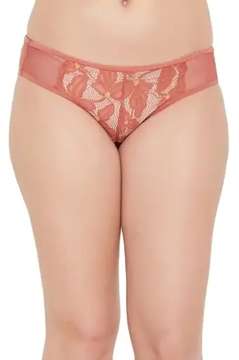 Low Waist Bikini Panty in Coral Orange - Lace