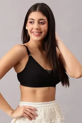 Non-Padded Non-Wired Full Coverage T-shirt Bra in Black - Cotton