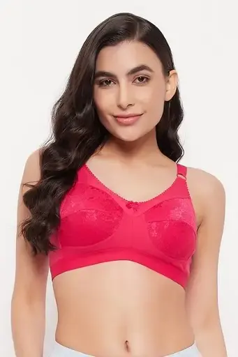 Non-Padded Non-Wired Full Figure Bra in Magenta - Cotton